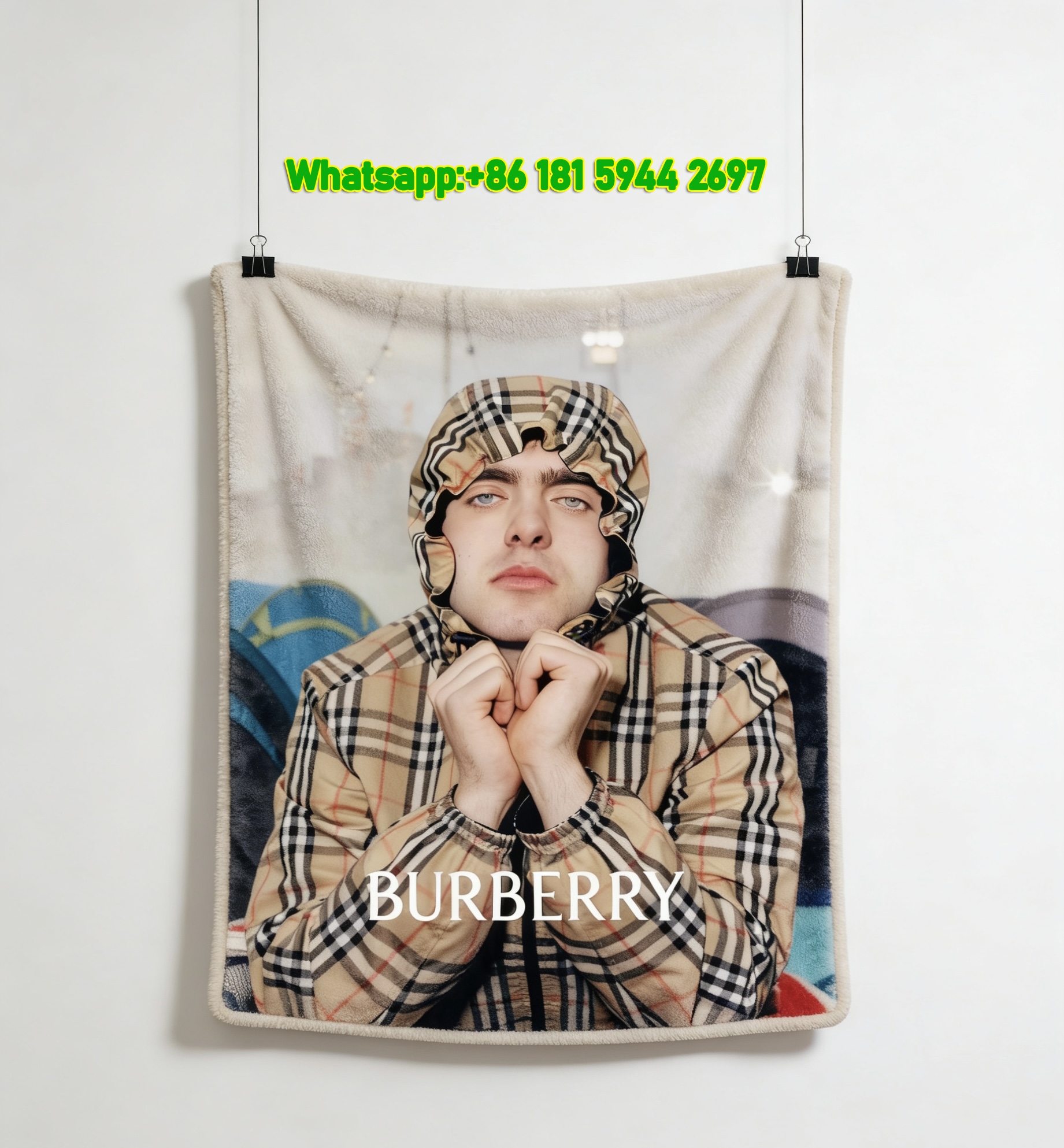 Burberry Check Plaid Hooded Flannel Sofa Throw Blanket B039